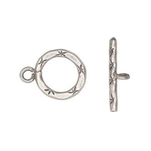 Clasp toggle 1pkg1 sterling silver, 14mm round, antiqued 1-strand