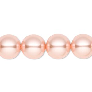 Bead, crystal pearl, peach, 12mm round. Sold per 15-1/2" to 16" strand, approximately 30 beads.