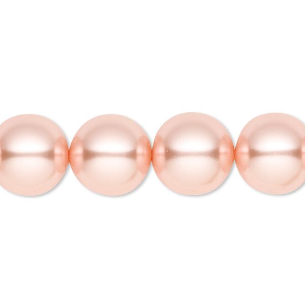 Bead, crystal pearl, peach, 12mm round. Sold per 15-1/2" to 16" strand, approximately 30 beads. image number 0