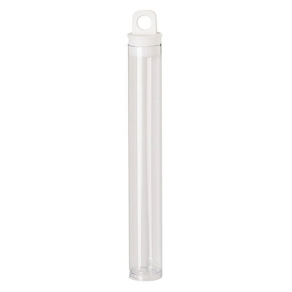 Vial, plastic, clear and white, 4 x 9/16 inch cylinder with hang tab. Sold per pkg of 10. image number 1