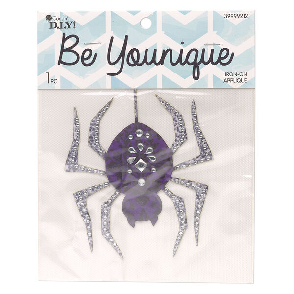 Vinyl / acrylic rhinestone 1pkg1, spider iron-on transfer clear / purple / silver 5.5x4.5 inch image number 0