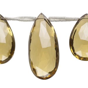 Golden quartz 1pkg7, hand-cut top-drilled faceted puffed teardrop bead 22x16mm-38x20mm