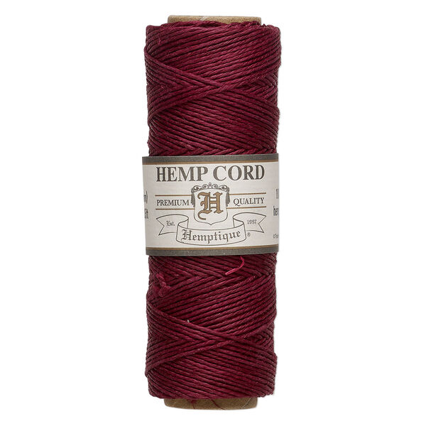 Cord, Hemptique®, polished hemp, burgundy, 0.5mm, 10-pound test. Sold per 205-foot spool. image number 0