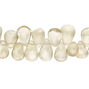 Lemon quartz 1pkg1, hand-cut top-drilled faceted puffed teardrop bead 9 inch 8x6mm-11x8mm