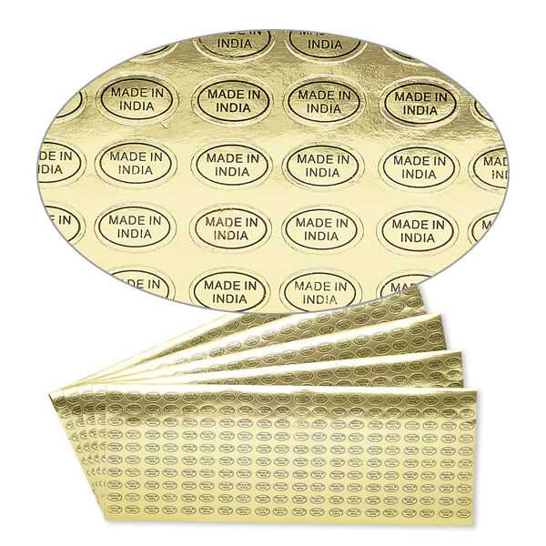 Adhesive label, paper, gold and black, 1/2 x 5/16 inch oval with "MADE IN INDIA." Sold per pkg of 1,000. image number 0