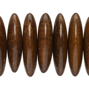 Bead, robles wood (waxed), pkg/4 inches, medium brown, 29x7.5mm-31x8.5mm hand-cut rondelle.