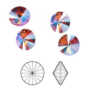 Chaton 4pk rose glacier blue foil back, Crystal Passions® 10.54-10.91mm rivoli SS47 1122