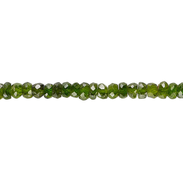 Bead, chrome diopside (natural), dark, 3x1mm-4x2mm hand-cut faceted rondelle with 0.4-1.4mm hole, C+ grade, Mohs hardness 5-1/2 to 6. Sold per 13-inch strand. image number 0