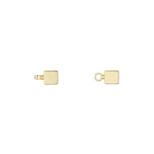 Bead end, glue-on, gold-finished brass, 4mm cube with loop. Sold per pkg of 12. image number 0