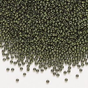 Seed bead, Miyuki, glass, pkg/250g, #15 rocaille, opaque metallic olive (RR-459).