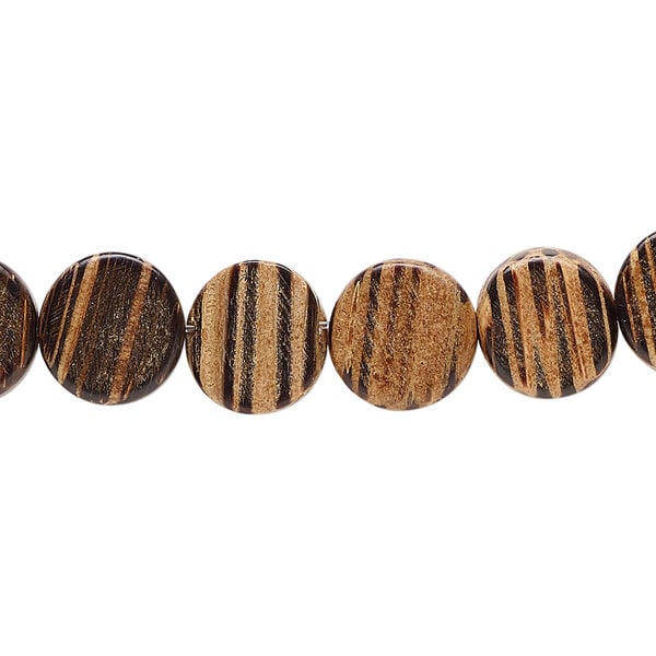 Bead 1pkg1, patikan palm wood, light and dark brown, 10x5mm hand-cut flat round 15.5-16 inch. image number 0