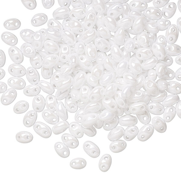 Seed bead, Preciosa Twin™ Czech glass, pkg/10g, 5x2.5mm oval, opaque snow white luster alabaster, (46102). image number 0