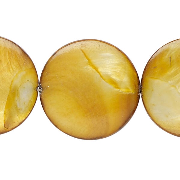 Mother-of-pearl shell 1pkg1, puffed flat round bead 15 inch dark golden brown 24-25mm image number 0
