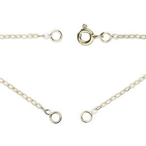 Chain sterling silver 1pkg1 cable, 1.1mm flat necklace component / 3.5mm jump ring / springring clasp, "vermeil" 18.75 inch