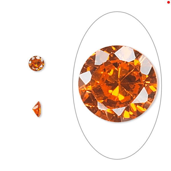 Gem, cubic zirconia, orange, 4mm faceted round, Mohs hardness 8-1/2. Sold per pkg of 5. image number 0