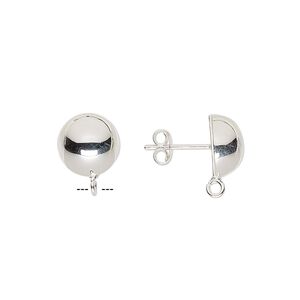Earstud 1pkg2 sterling silver, 10mm half-ball / open loop / earnuts, 1 pair