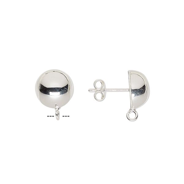 Earstud 1pkg2 sterling silver, 10mm half-ball / open loop / earnuts, 1 pair image number 0