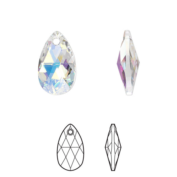 Drop 2pk crystal AB, Crystal Passions® 16x9mm pendant pear 6106 image number 0