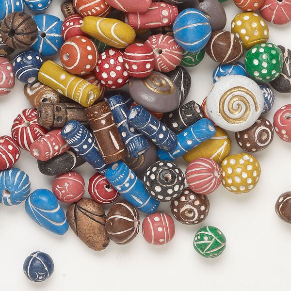 Bead mix 1pkg1, ceramic, mixed colors, 12x9mm-25x13mm textured mixed shapes, 14 ounces. image number 0