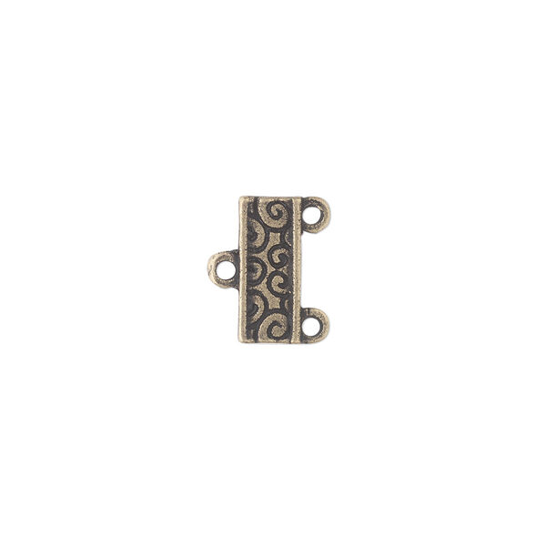 End bar, antique brass-finished "pewter" (zinc-based alloy), 12x5mm double-sided swirl design with 2 loops, 8mm between loops. Sold per pkg of 12. image number 0