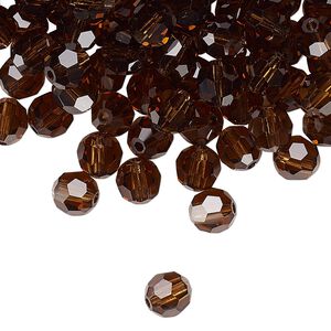 Bead 144pk smoked topaz, Preciosa Czech crystal 6mm round