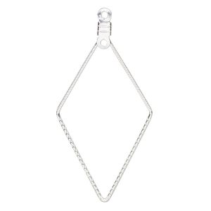 Beading hoop, silver-plated steel, 44x23mm single-sided open diamond with notched design and closed loop. Sold per pkg of 10.