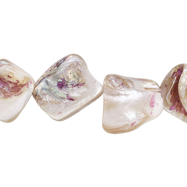 Bead, mother-of-pearl shell (dyed), rose, medium to large diagonally drilled nugget, Mohs hardness 3-1/2. Sold per 15" to 16" strand. image number 0