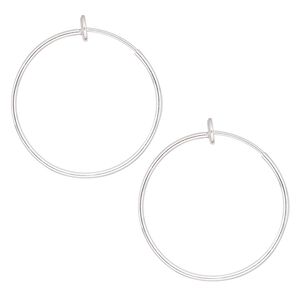 Earring hoop 1pkg2 silver-plated, 35x1.5mm round / pierced-look spring closure, brass 1 pair