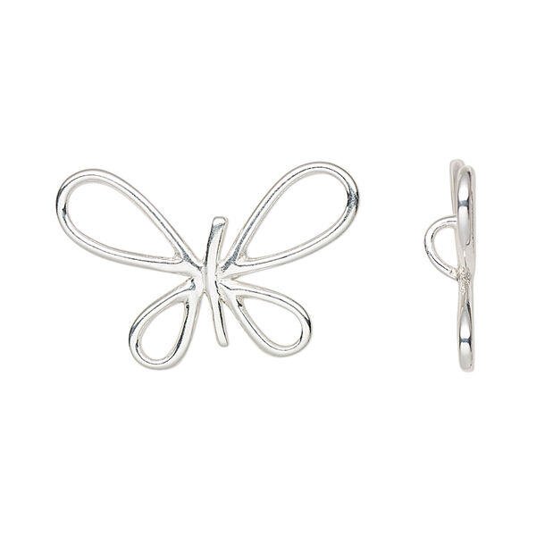 Pendant, sterling silver, 25x17mm single-sided butterfly with hidden bail. Sold individually. image number 0