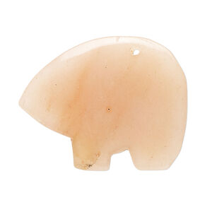 Peach aventurine 1pkg1, top-drilled and half-drilled Zuni-style bear focal natural, 34x23mm-38x30mm