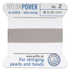 Thread, Griffin, nylon, grey, size #2. Sold per 2-meter card (approximately 78 inches).