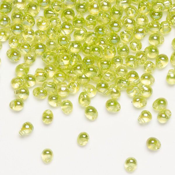 Seed bead, Miyuki, glass, pkg/10g, 4x3.4mm fringe, translucent rainbow lime green (DP-258). image number 0