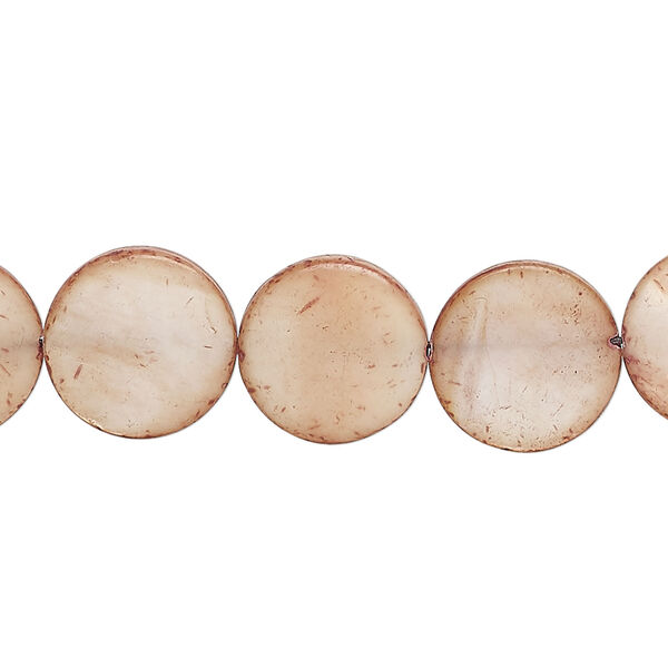 Mother-of-pearl shell 1pkg1, puffed flat round bead 15 inch dark sand 12-13mm image number 0