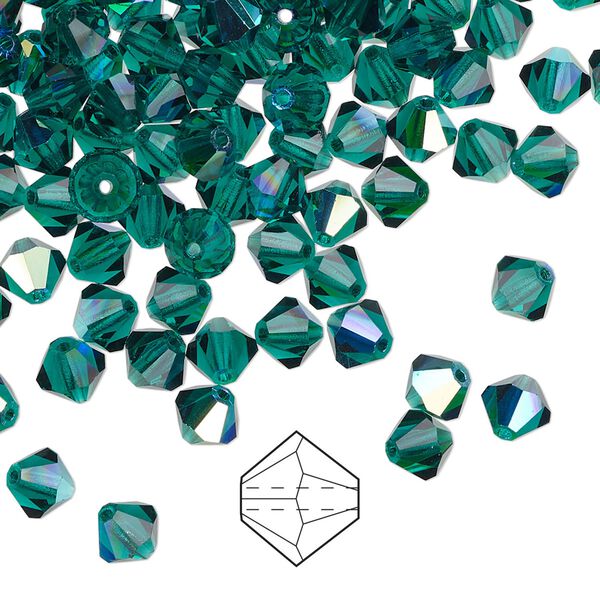 Bead 144pk emerald AB, Preciosa Czech crystal 5mm bicone image number 0