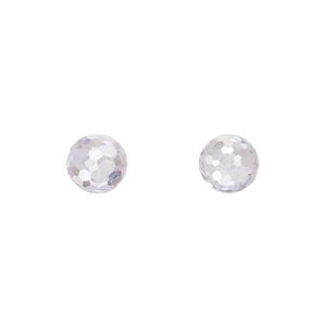 Bead, cubic zirconia, clear, 8mm half-drilled faceted round. Sold per pkg of 2.