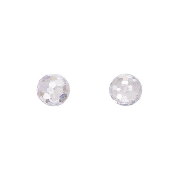 Bead, cubic zirconia, clear, 8mm half-drilled faceted round. Sold per pkg of 2. image number 0
