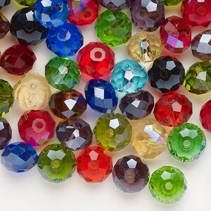 Bead mix, glass, pkg/2 ounces, opaque to transparent mixed colors, 8x5mm-8x6mm faceted rondelle.