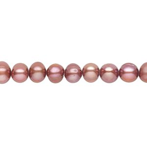 Pearl, cultured freshwater (dyed), pomegranate, 5-6mm semi-round with 0.4-0.6mm hole, D grade, Mohs hardness 2-1/2 to 4. Sold per 15-inch strand.