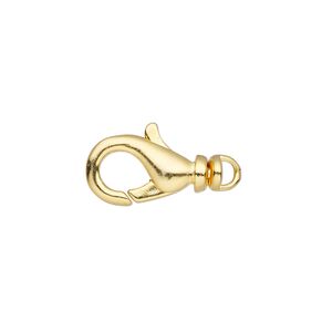 Clasp lobster claw 1pkg100 gold-plated, 14x8mm swivel, brass 1-strand