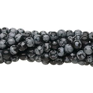 Snowflake obsidian 1pkg10, round bead natural 15.5-16 inch 4mm