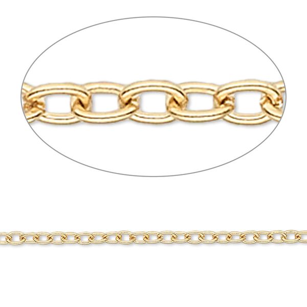 Chain, gold-finished brass, 3x2.5mm cable. Sold per pkg of 50 feet. image number 0