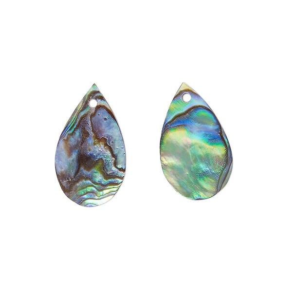 Drop, paua shell (natural), 18x11mm hand-cut top-drilled teardrop, Mohs hardness 3-1/2. Sold per pkg of 2. image number 0