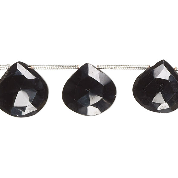 Bead, black spinel (coated), 12-14mm hand-cut top-drilled faceted puffed teardrop, B grade, Mohs hardness 8. Sold per pkg of 12. image number 0