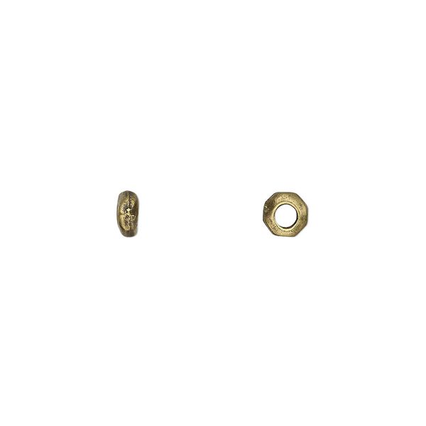 Bead, TierraCast®, antique brass-plated pewter (tin-based alloy), 4x2mm-5x2mm nugget rondelle. Sold per pkg of 100. image number 0