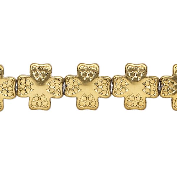 Bead, pressed glass, opaque light bronze, 12mm cross. Sold per 15-1/2" to 16" strand. image number 0