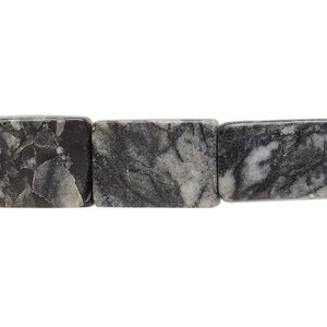Grey jungle "jasper" 1pkg1, flat rectangle bead natural 15 inch 14x11mm-16x12mm