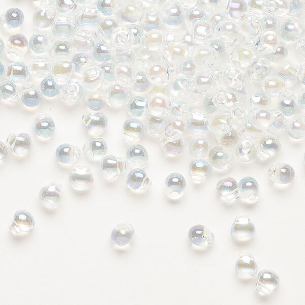 Seed bead, Miyuki, glass, pkg/10g, 4x3.4mm fringe, translucent rainbow clear (DP-250). image number 0