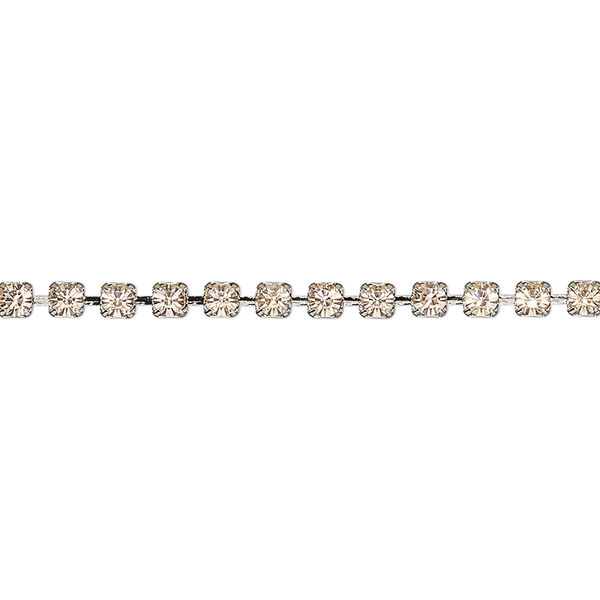 Cupchain, VINTAGE Crystal™, imitation rhodium-plated brass and crystal, light peach, 2.6mm round. Sold per pkg of 1 meter. image number 0