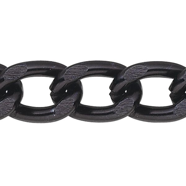 Chain, anodized aluminum, black, 7mm curb. Sold per pkg of 25 feet. image number 0