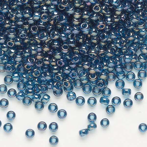 Seed bead, Miyuki, glass, pkg/50g, #8 rocaille, translucent gold luster Montana blue (RR-305). image number 0